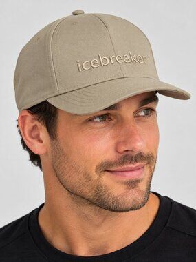 Icebreaker Merino Wool Logo Snapback Hat British Tan OS NWT